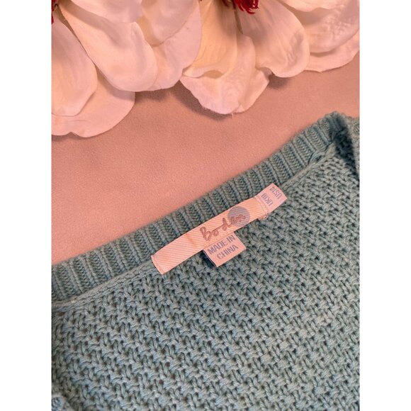 Boden Womens Teal Texture Knit Cardigan Fabric Covered Buttons Y2K M Cottagecore - Picture 6 of 10